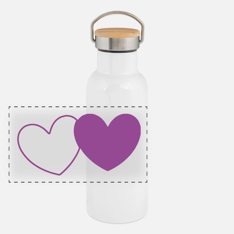 Coeur Violet 2 Coeurs Saint Valentin Gourde isotherme avec bouchon en bambou