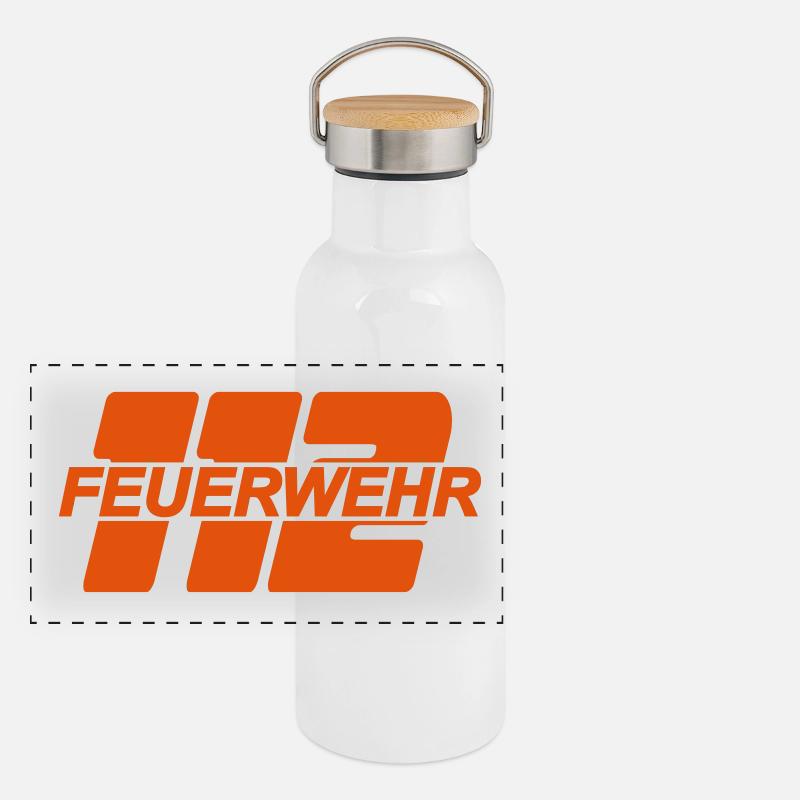 Feuerwehr 112 - Panorama Thermosflasche mit Bambusdeckel - Weiß