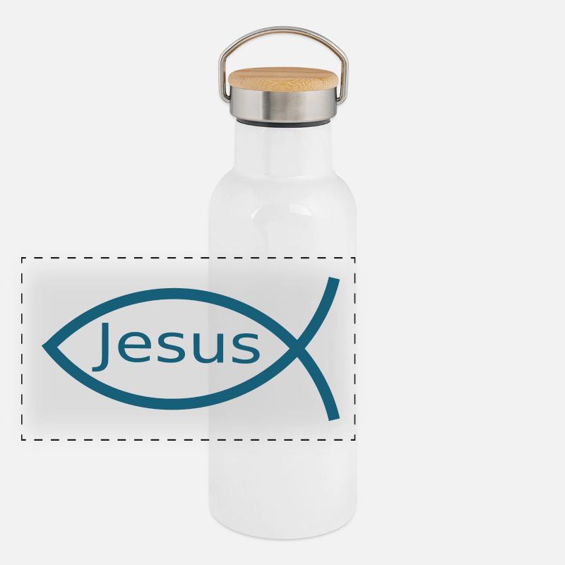 Jesus fish Ichthys fish fish Panoramic Thermal Bottle with Bamboo Lid