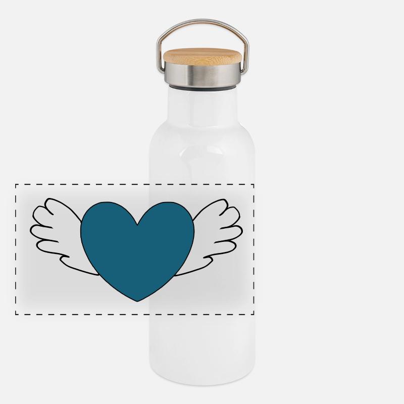 blue heart with wings valentine's day Panoramic Thermal Bottle with Bamboo Lid