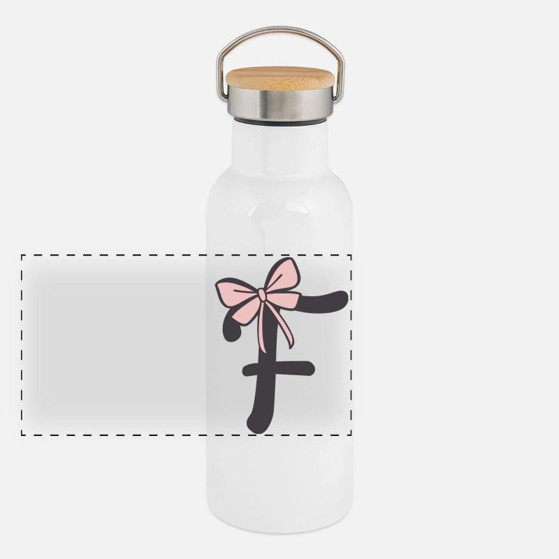 Anfangsbuchstabe F Schleifchen Panorama Thermosflasche mit Bambusdeckel