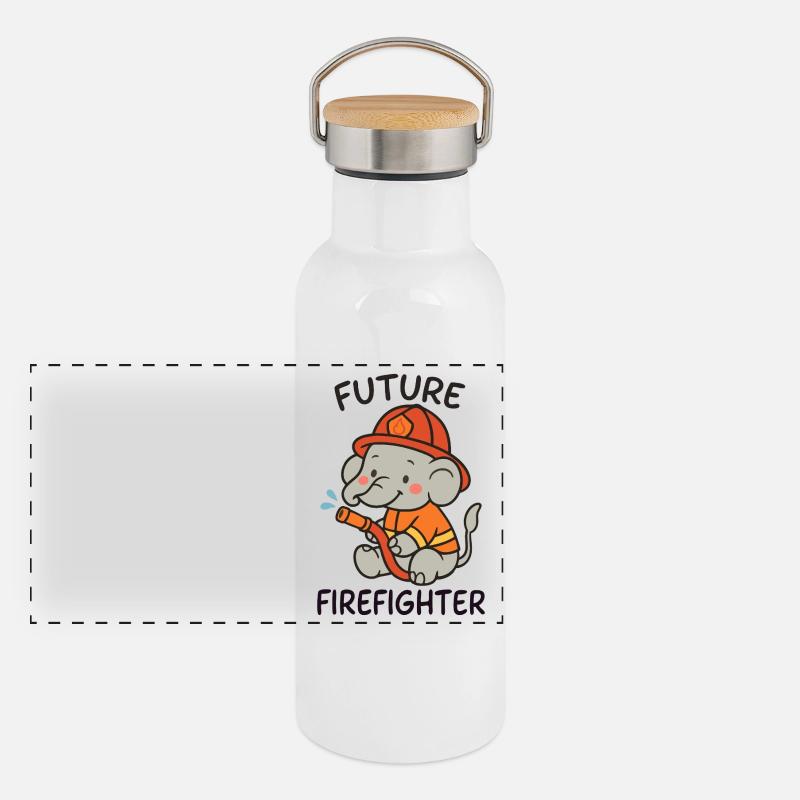 Cute Elephant Future Firefighter Kids fun Panoramic Thermal Bottle with Bamboo Lid