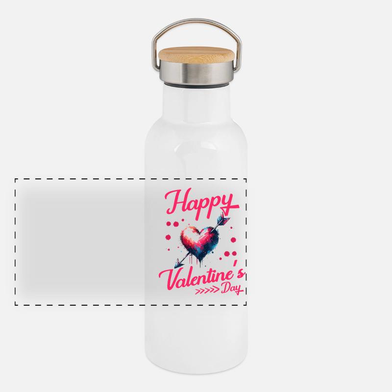Happy Valentine's Day Heart Design with Arrow Panoramic Thermal Bottle with Bamboo Lid