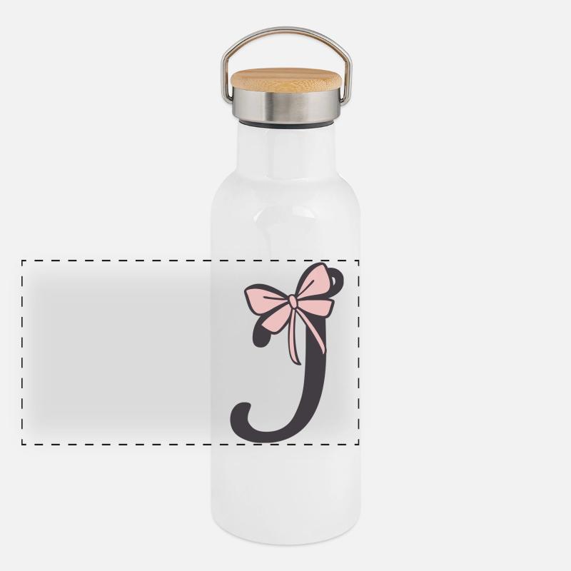 Anfangsbuchstabe i Schleifchen Panorama Thermosflasche mit Bambusdeckel