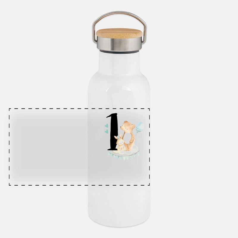 1. geburtstag, eins, erster, birthday, first Panorama Thermosflasche mit Bambusdeckel