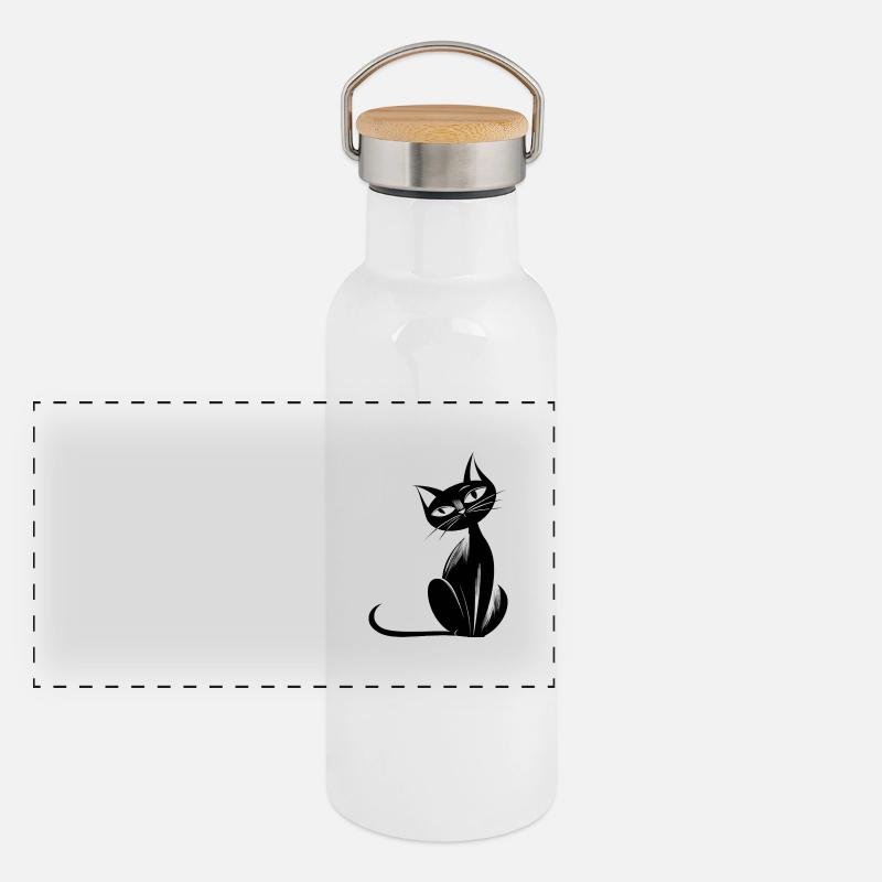Schattenblick – Retro Katze Panorama Thermosflasche mit Bambusdeckel
