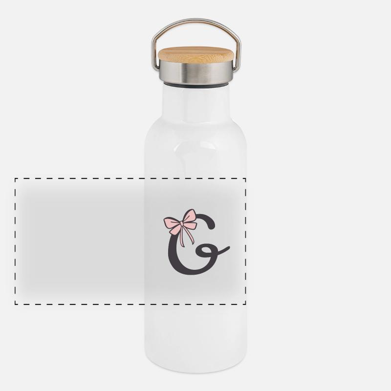 Anfangsbuchstabe G Schleifchen Panorama Thermosflasche mit Bambusdeckel