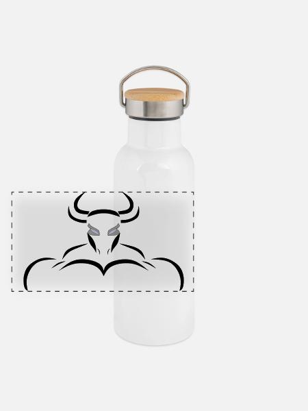 Alpha-Taurus - Panorama Thermosflasche mit Bambusdeckel - Weiß - Vorne
