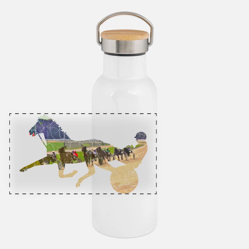 Traber Pferderennen Panorama Thermosflasche mit Bambusdeckel