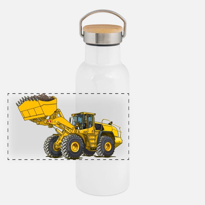 Wheel loader, construction machine - Panoramic Thermal Bottle with Bamboo Lid - white