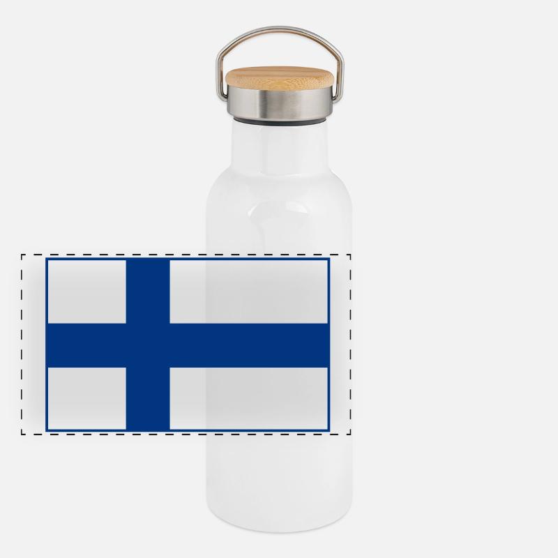 Finnland Flagge Panorama Thermosflasche mit Bambusdeckel