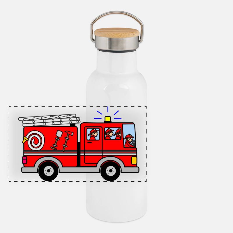 Feuerwehrauto mit Heulensirene Panorama Thermosflasche mit Bambusdeckel