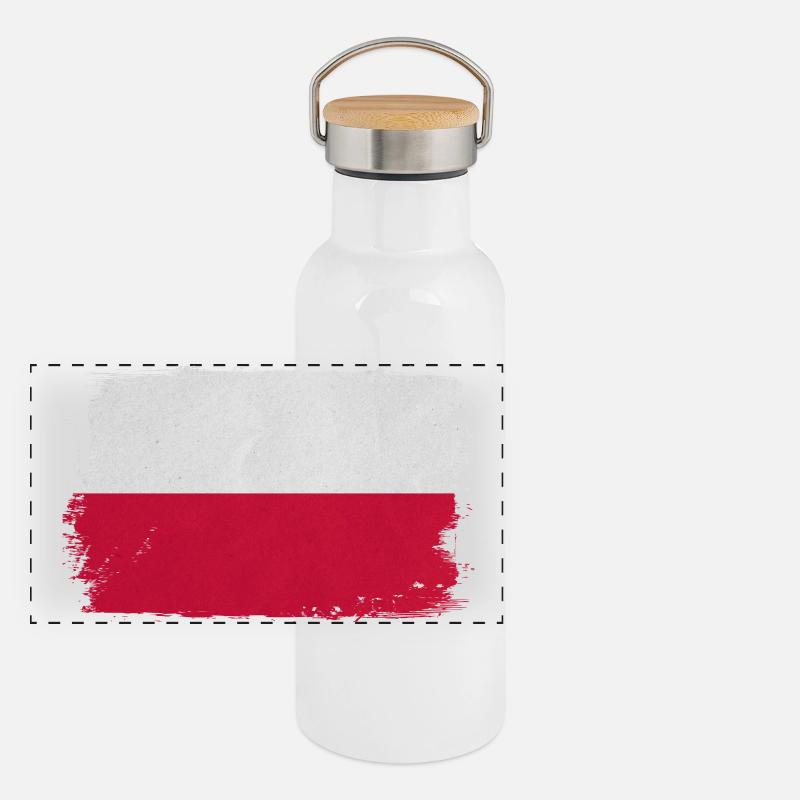 Style de pinceau du drapeau polonais Gourde isotherme avec bouchon en bambou