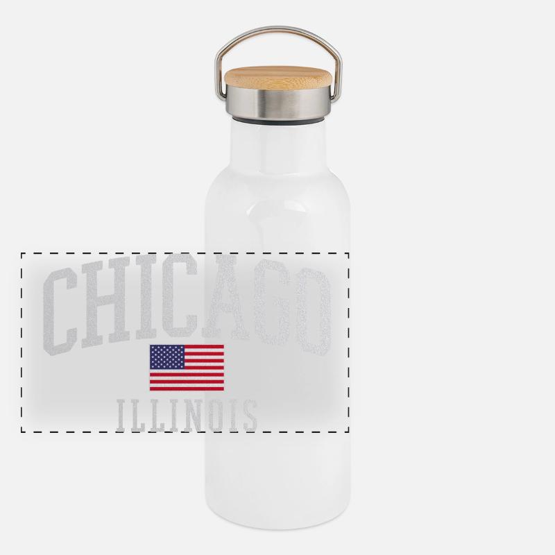 Emblème de l’arc du drapeau de Chicago Gourde isotherme avec bouchon en bambou