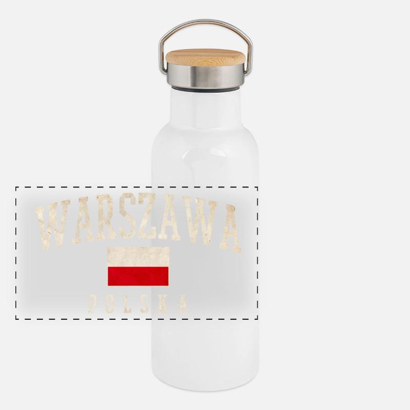 Varsovie Pologne Drapeau Style Gourde isotherme avec bouchon en bambou