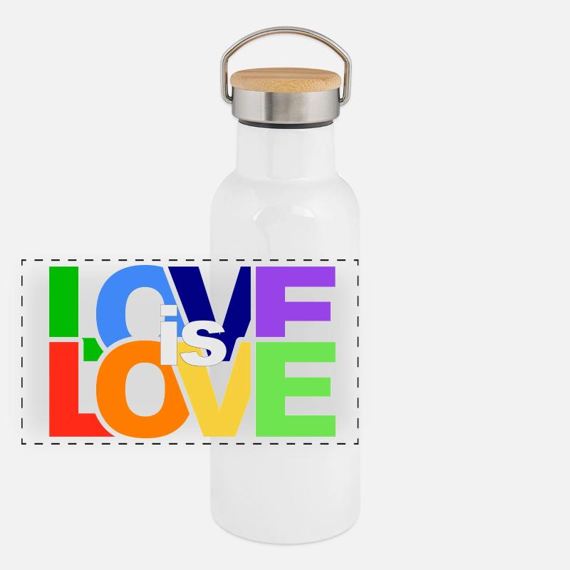 Farbenfrohes Love-Statement Panorama Thermosflasche mit Bambusdeckel