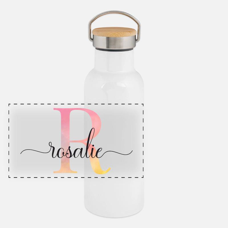 L | Monogramme | Nom | Rosalie |Aquarelle Gourde isotherme avec bouchon en bambou