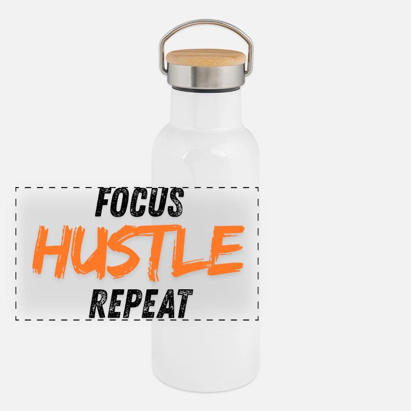Bold Hustle Motivational Typography Design - Panoramic Thermal Bottle with Bamboo Lid - white