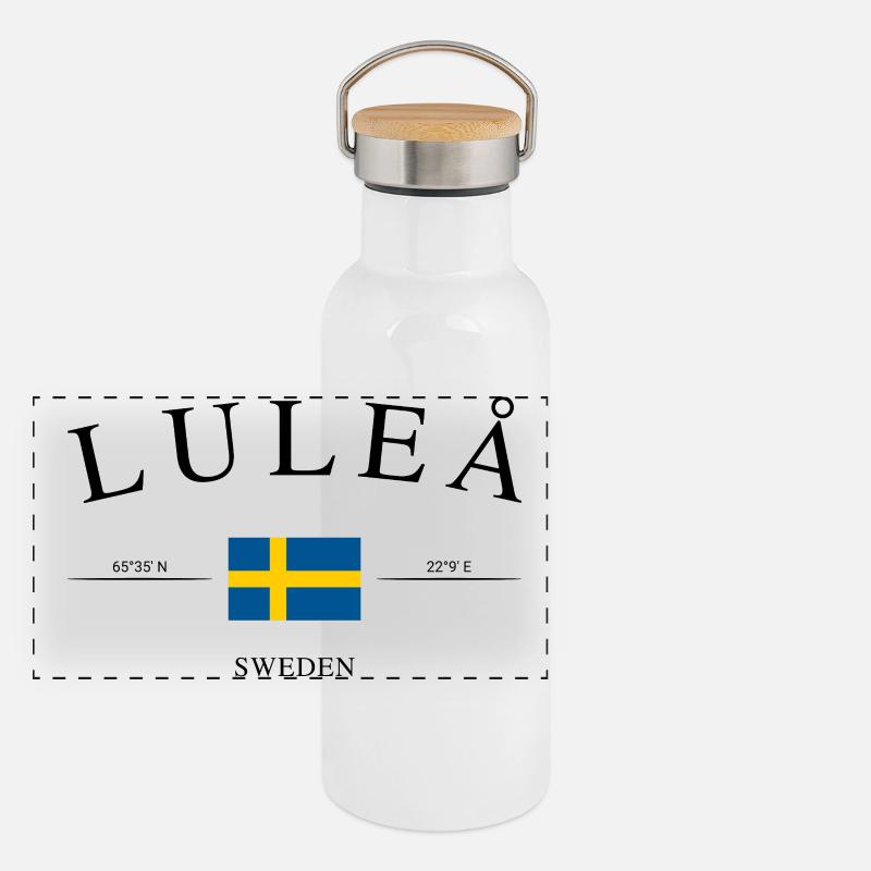 Luleå Schweden – Urlaub Souvenir & Geschenk Panorama Thermosflasche mit Bambusdeckel