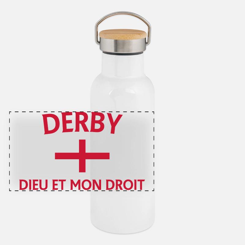 Derby England Flagge Design Panorama Thermosflasche mit Bambusdeckel