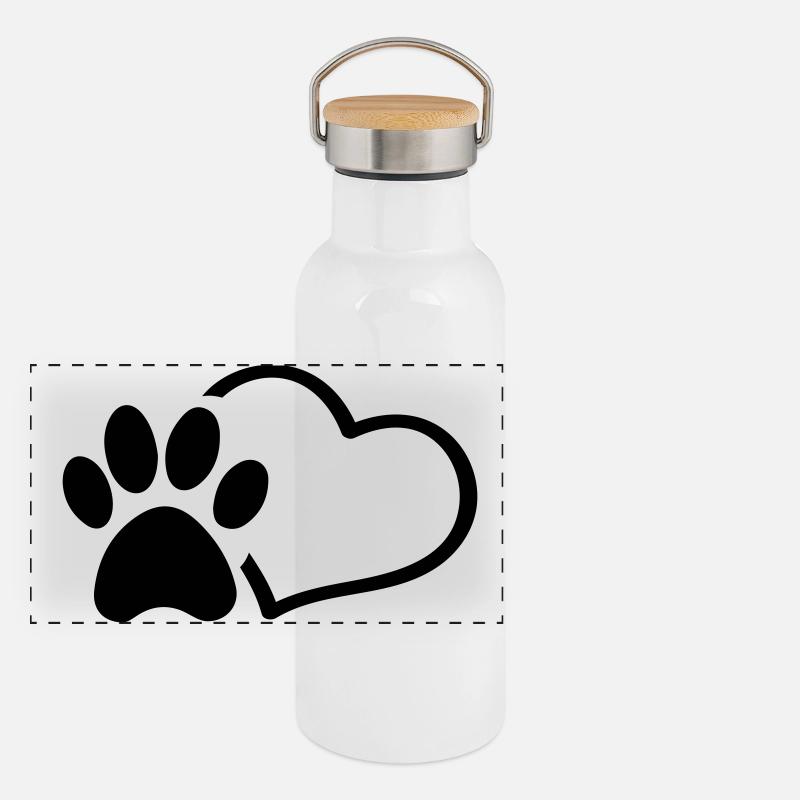 Pfote Herz Panorama Thermosflasche mit Bambusdeckel