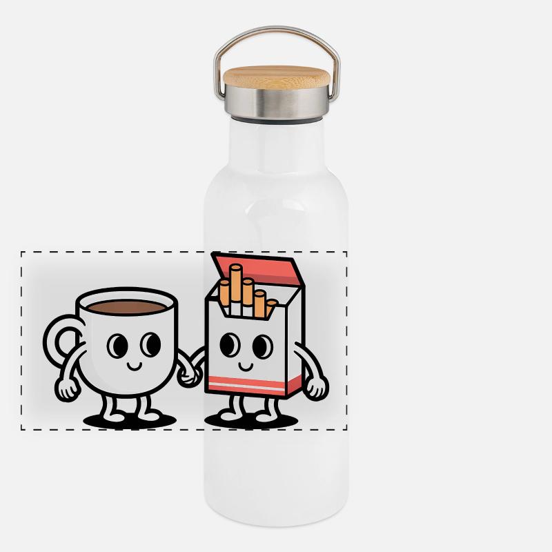 Café et cigarettes - Petit-déjeuner balkanique drôle Gourde isotherme avec bouchon en bambou