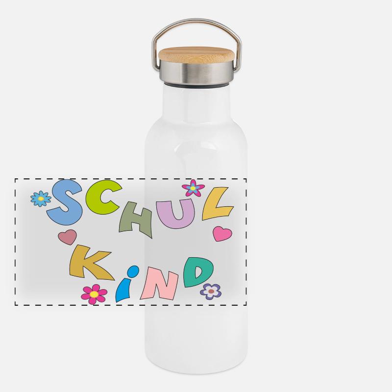 Bunte Schulkind Buchstaben Panorama Thermosflasche mit Bambusdeckel
