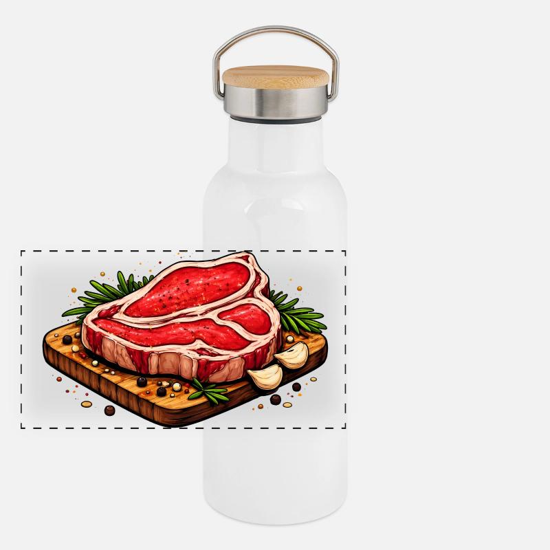 Illustration de steak juteux Gourde isotherme avec bouchon en bambou
