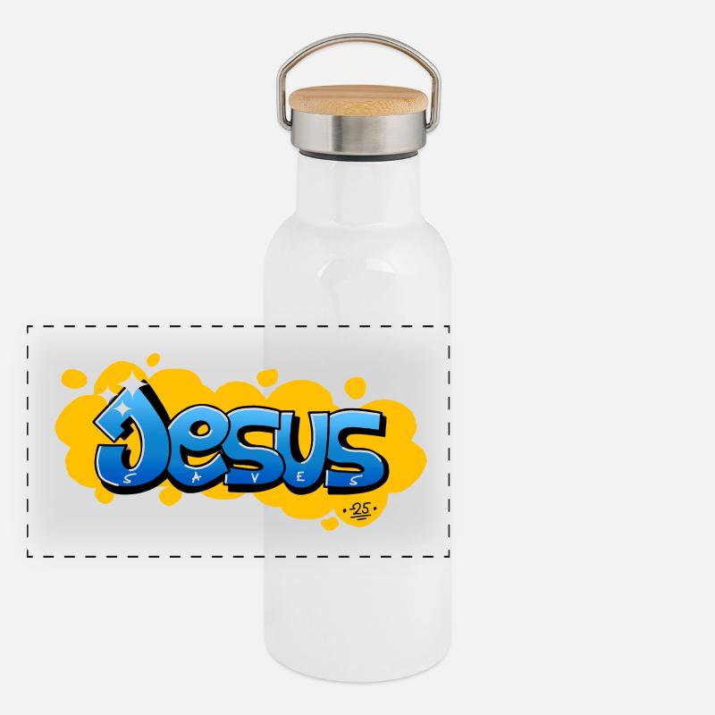 Jesus saves Panoramic Thermal Bottle with Bamboo Lid