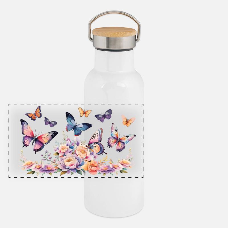 Magie des papillons - Art, couleurs et élégance Gourde isotherme avec bouchon en bambou