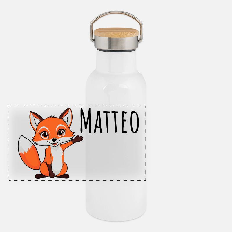 Fuchs - Mein Name ist Matteo - Süßes Waldtier Panorama Thermosflasche mit Bambusdeckel