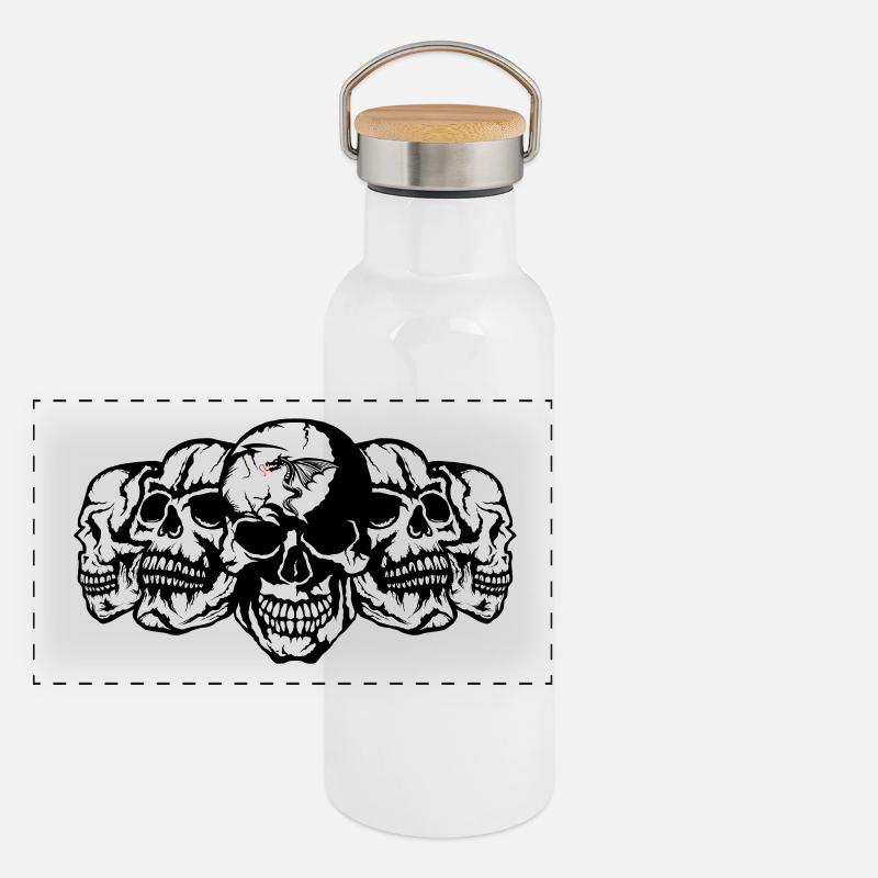 tete de mort face profil crane trois quart fantais Gourde isotherme avec bouchon en bambou