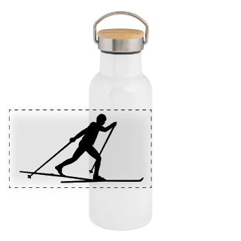Langlauf, Langläufer - Panorama Thermosflasche mit Bambusdeckel - Weiß - Vorne