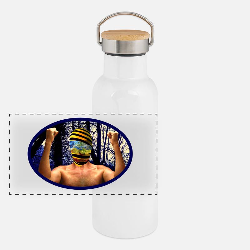 Waldgeist Maskenkrieger Panorama Thermosflasche mit Bambusdeckel