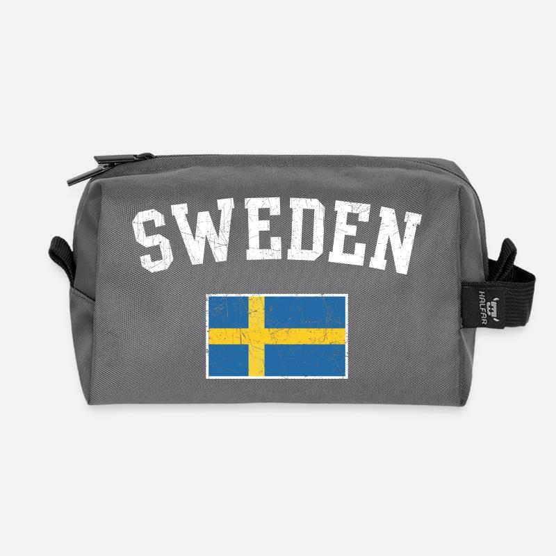 Sweden Flag Arc Tee - Recycled Toiletry Zip Bag - anthracite
