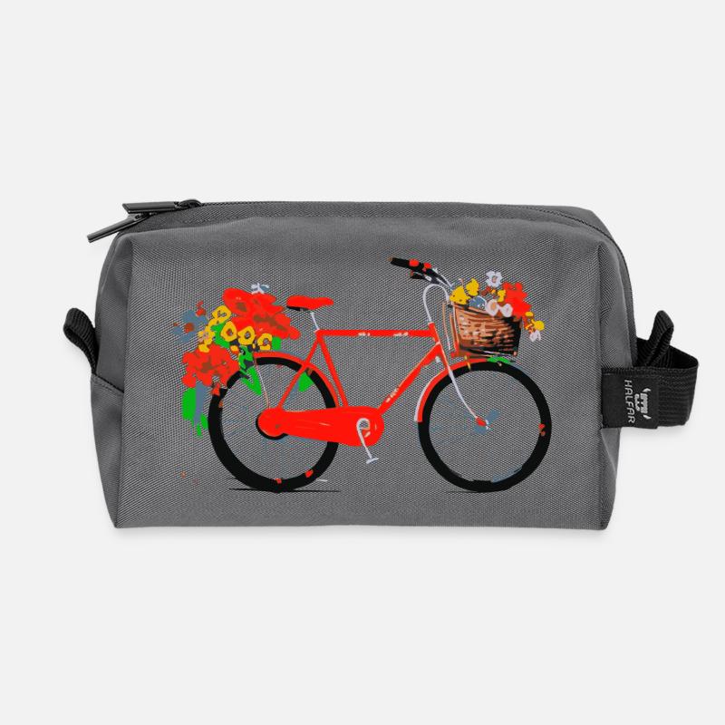 Rotes Fahrrad mit Blumenkorb - Recycelte Kulturtasche - Anthrazit