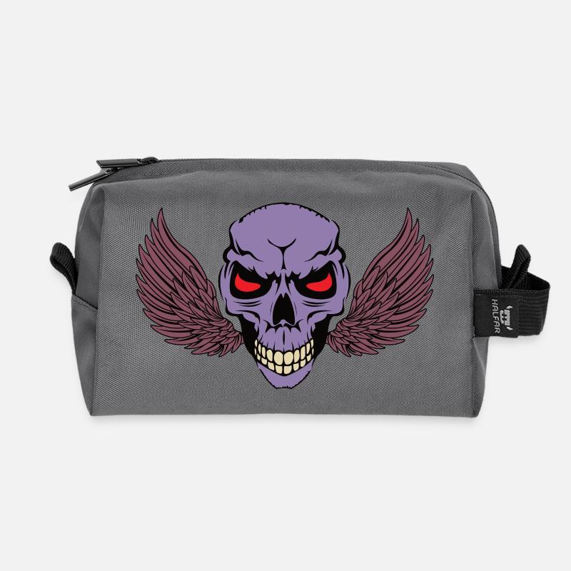 Skeletal Skull with Wings - Recycled Toiletry Zip Bag - anthracite