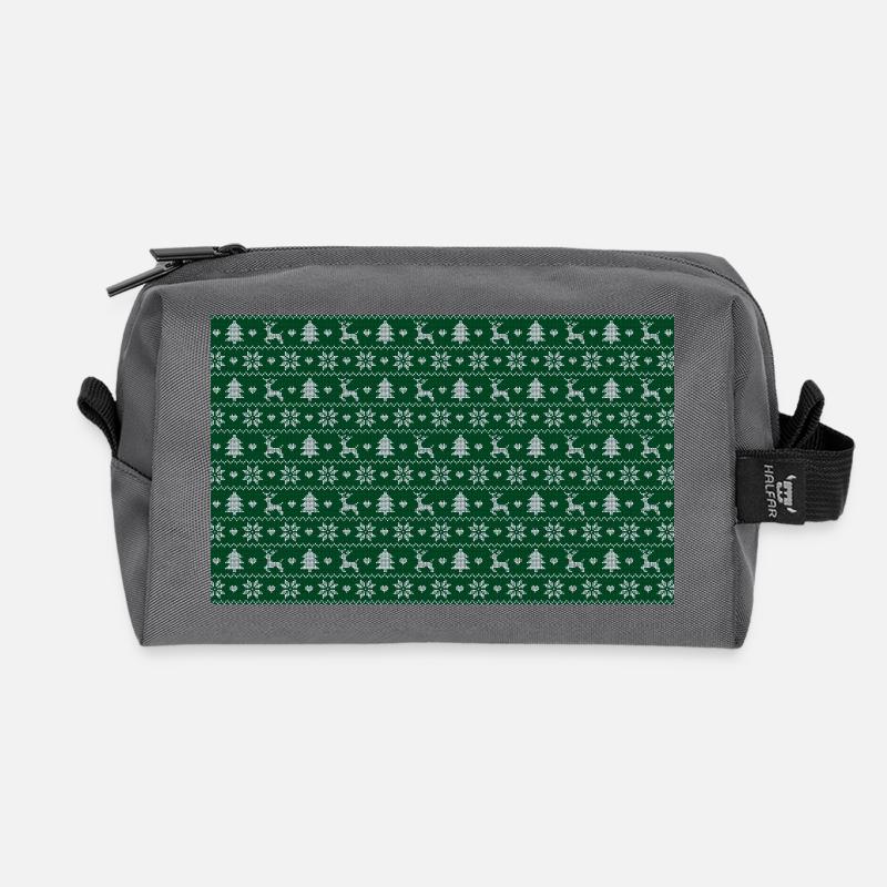 Christmas Deer pattern - Recycled Toiletry Zip Bag - anthracite