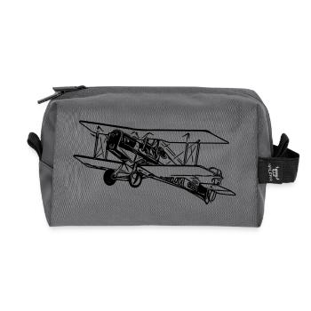 Flying Biplane Box Vintage Illustration - Recycled Toiletry Zip Bag - anthracite - Front