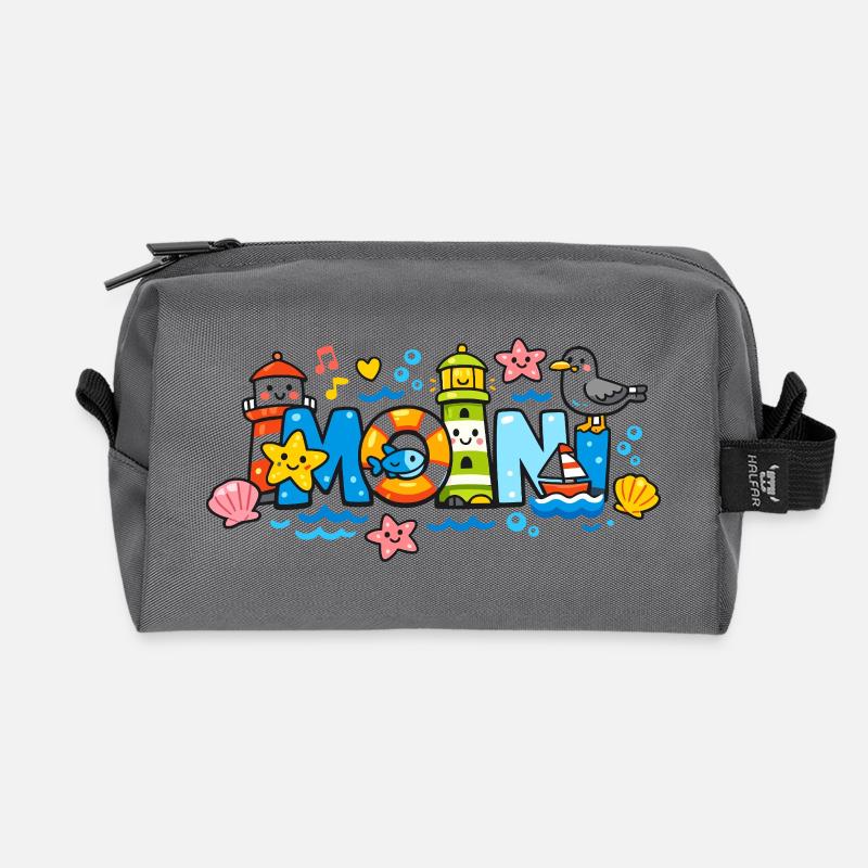 MOIN Seagull Lighthouse Maritime Colorful - Recycled Toiletry Zip Bag - anthracite