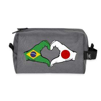 Brazil Japan Flag Hands Heart Shape - Recycled Toiletry Zip Bag - anthracite - Front