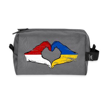 Monaco Ukraine Drapeau Forme Main Forme Coeur Utilisé - Trousse de toilette en tissu recyclé - anthracite - Devant