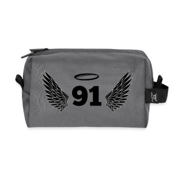 Number 91 Angel - 91st Birthday Wings - Recycled Toiletry Zip Bag - anthracite - Front