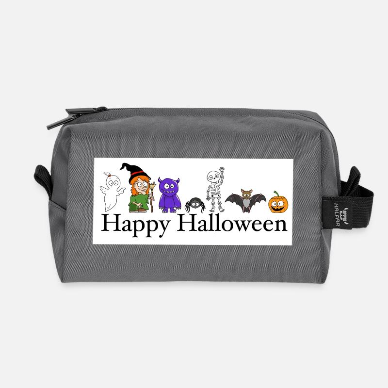 Humorous Halloween Monsters and Ghosts - Recycled Toiletry Zip Bag - anthracite