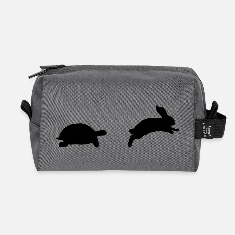 Schildkröte und Hase - Recycelte Kulturtasche - Anthrazit