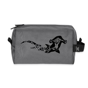 great hammerhead shark tribal tattoo style - Recycled Toiletry Zip Bag - anthracite - Front