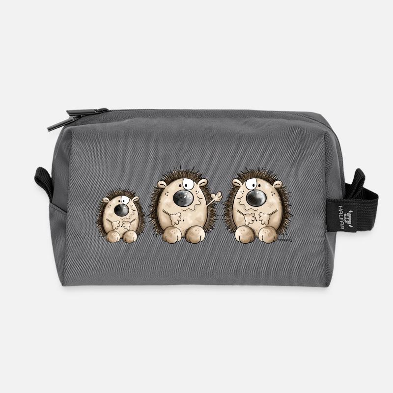 Igel Familie - Recycelte Kulturtasche - Anthrazit