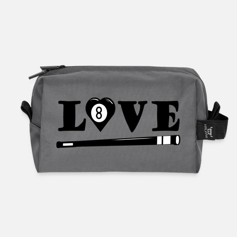 Love Billard mit Herz und Queue (Billardspieler) - Recycelte Kulturtasche - Anthrazit