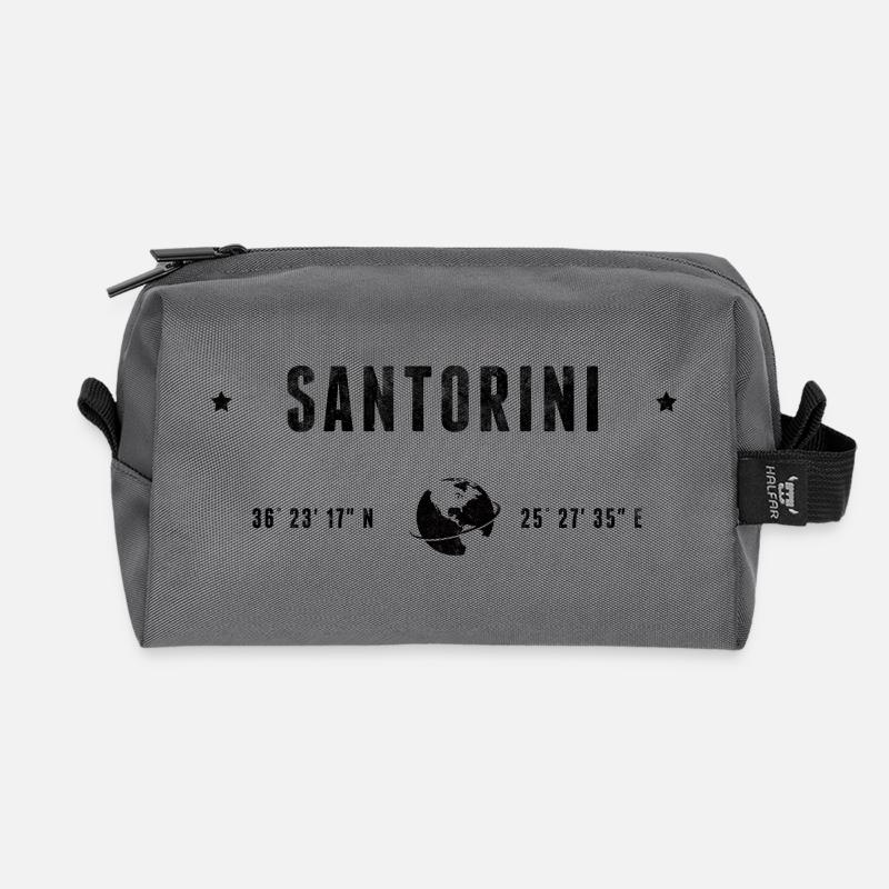 Santorini Stylized Geographical Coordinates - Recycled Toiletry Zip Bag - anthracite