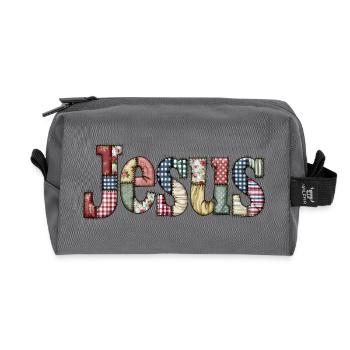 Patchwork Jesus Schriftzug - Recycelte Kulturtasche - Anthrazit - Vorne